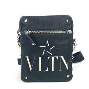 VALENTINO Logo studs Bag Crossbody Pochette Shoulder Bag Nylon Black/White